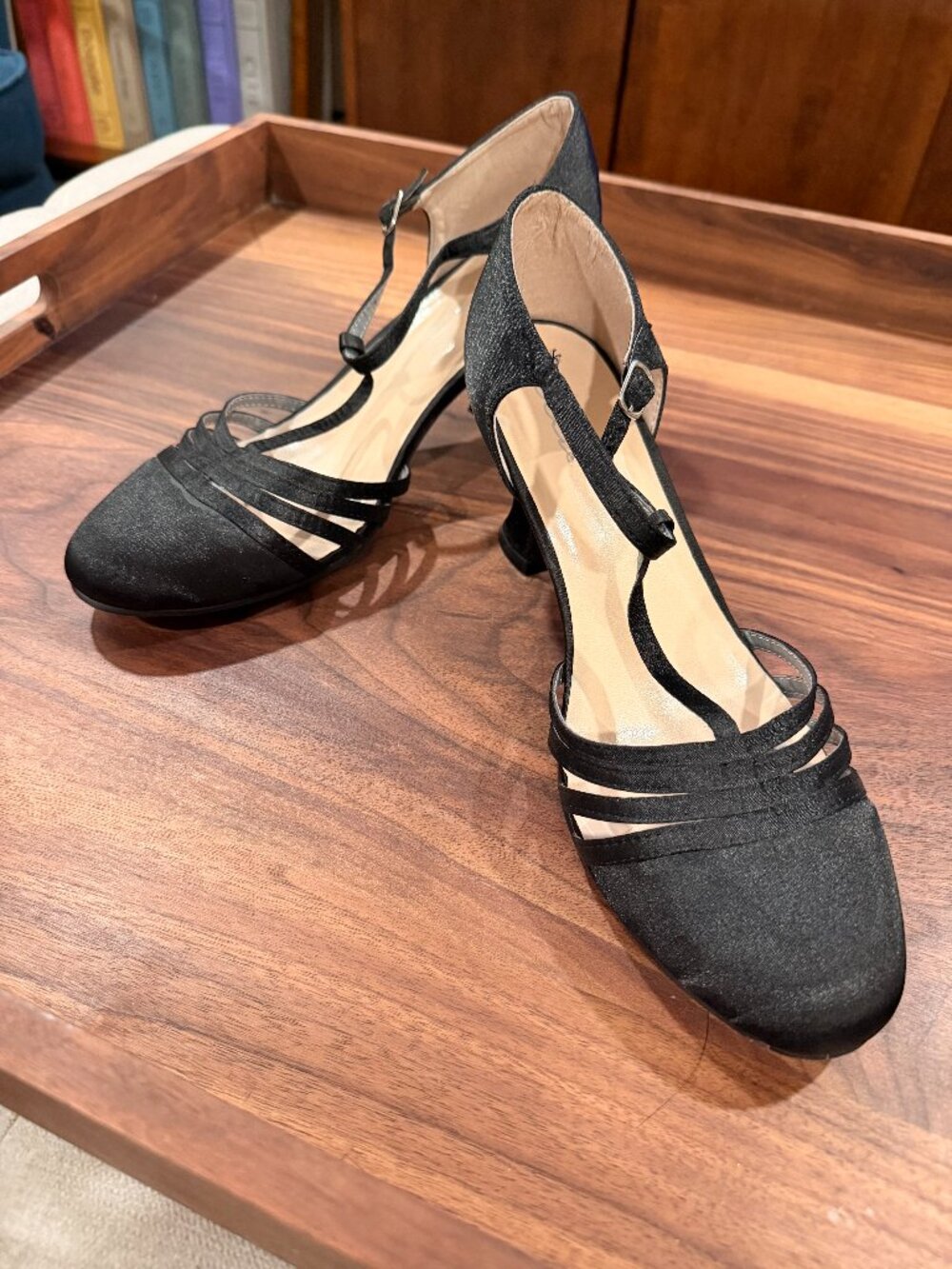 Ellie Black Satin Heels Size 10